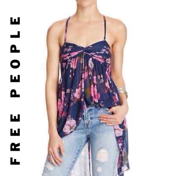Free People Tops - Free People Boho Blue Convertible Floral Top SMALL